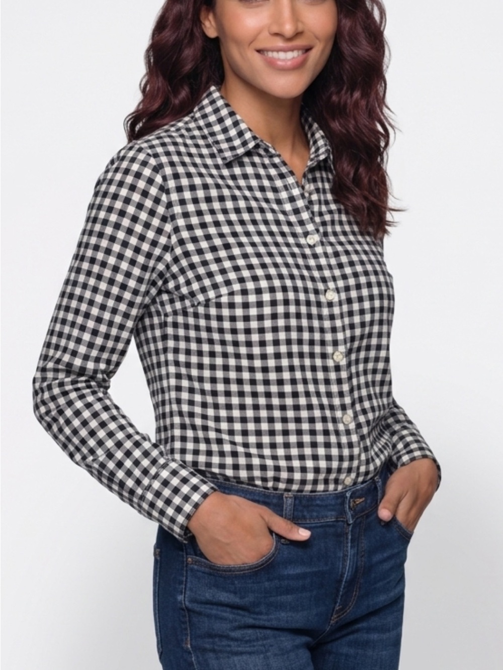 J. Crew Black and White Gingham Button-Down Shirt
